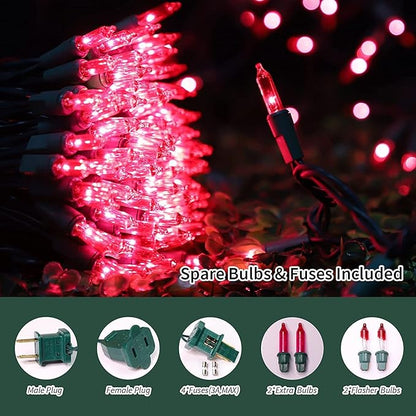 LAMPHOME 200L(100L*2pcs) Mini Lights, Green Wire,Pink