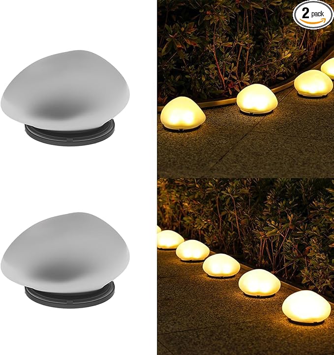 2026 Solar Pebble Lights Outdoor, Solar Pebbles, Outdoor Waterproof Landscape Night Lights for Garden Paths, Stairs, Lawns, Patios, Yard Party Decorations (2, Warm Light)