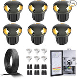 Gardenreet Brass In Ground Lights Kit(6 Pack) with 150W Low Voltage Transformer & MR16 Bulb & 100Feet Wire & | Lumora