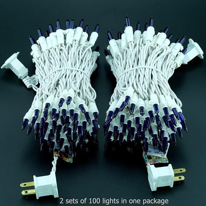 YULETIME 200 Purple Christmas Lights, Pack of 2 Sets 33 Feet 100 Count UL Certified Incandescent String Lights (Purple - White Wire)