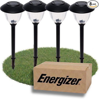 Energizer Solar Lights for Driveway - 8 Pack 15 Lumen Solar Landscaping Lights with Patterned Glass & Metal Finish, Easy to Install Weather Resistant & Waterproof Walkway Lights for Patio - Black