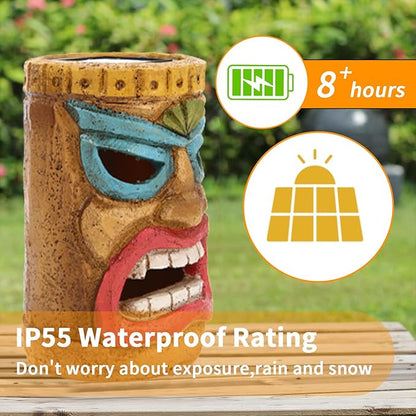 Tiki Head Solar Statue Light for Garden Decor and Bar Decoration (Blue)