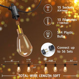 Outdoor String LED Patio Lights - 50FT, IP65 Waterproof Outside Patio Lights with 16 (15+1) S14 LED Bulbs for | Lumora