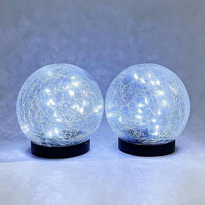 Cracked Glass Outdoor Solar Lights Landscape Garden Ball Lights, Garden Solar Ball Lights Waterproof (White, 10cm)