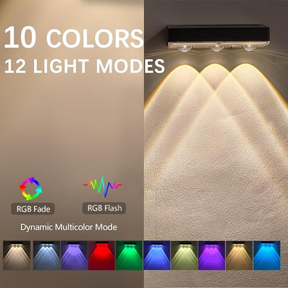 2 Pack Solar Fence Lights Outdoor, 3 Bulbs RGB Color Glow LED, 12 Modes RGB Color with IP65 Waterproof, Solar Lights for Wall, Backyard, Step, Railing, Patio, Pool, Porch, Holiday Decorations