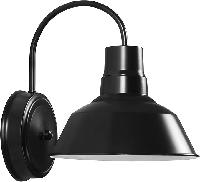 Black Gooseneck LED Wall Sconce Barn Light Fixture - Industrial Antique Farmhouse Style - Vintage Patio Porch Wall Mount Light - Indoor/Outdoor - UL Listed - 9W 800lm Cool White