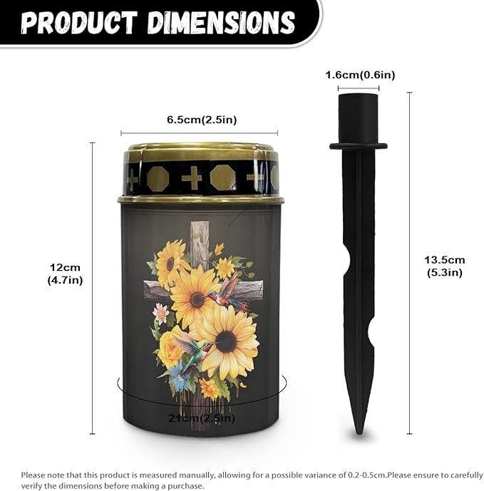 Solar Cemetery Stake Lights, Cross-Sunflower Design, Black, ABS Material, Waterproof, 2 LED, Auto On/Off, Outdoor, 1 PCS