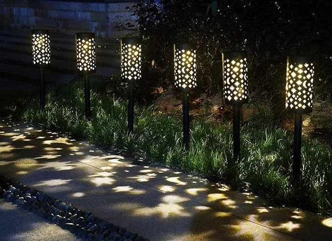 Solar Garden Light Outdoor Decorative Moon Star Solar Powered Landscape Lights Waterproof Hanging Path Light for Yard Driveway Lawn Walkway Patio Pathway,Warm White,2 Pack