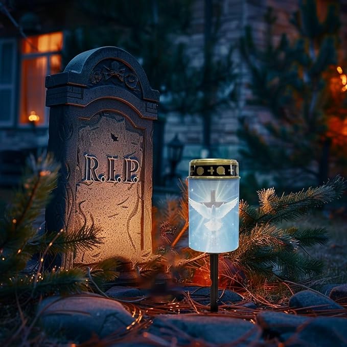 Poceacles Cross Outdoor Solar Lights - Waterproof Grave Stake Lights - Solar Powered Lanterns - Blue Dove of Peace | Lumora