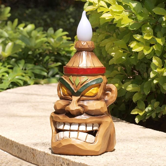 Outdoor Solar Tiki Statue Decor-Tiki Bar Decoration-Torch Tiki Head Statues Outdoor Decorations for | Lumora