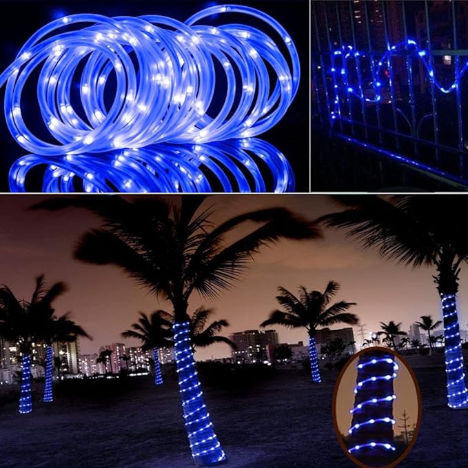 Outdoor Solar String Lights, 23FT Solar Rope Lights, 8 Modes 50 LED Outdoor Lighting Rope, Waterproof Copper Wire Rope String Light for Outdoor Indoor Home Garden Patio Parties(Blue)