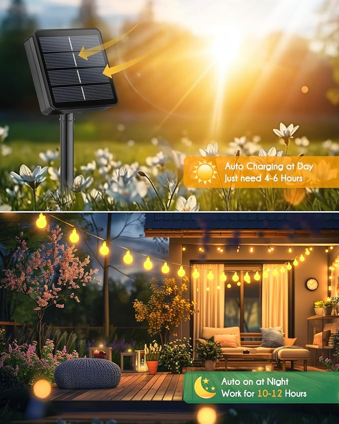 Brightown Solar String Lights Outdoor Waterproof, 19.6Ft 60 LED Globe Solar Patio Lights, 8 Modes Balcony Lights | Lumora