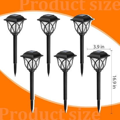 GIGALUMI 6 Pack Solar Lights Outdoor Waterproof, Flickering Flame LED Lights, Garden Decor for Yard, Patio, Landscape, Planter, Walkway, Transparent Cover