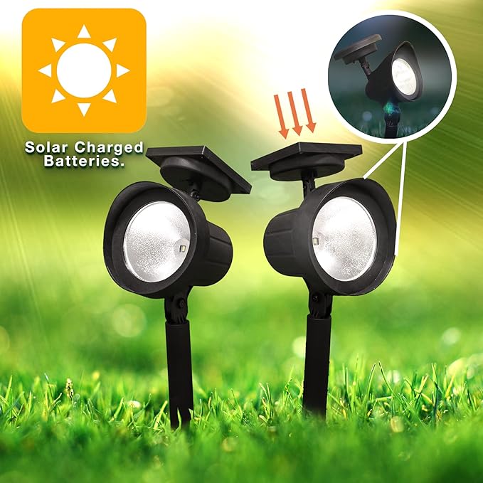Crosslight Outdoor Solar Warm White LED Weatherproof Spot Light for Gardens, Walkways, Patios and Yards - 15 Lumens (2-Pack)