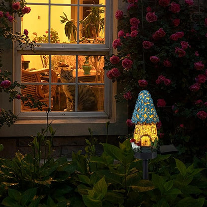 Mushroom Solar Lights Outdoor, Waterproof Fairy Houses Mushroom Garden Decor Decorative Solar Powered Garden Stake Lights for Outside Lawn Walkway Patio Yard (Blue)