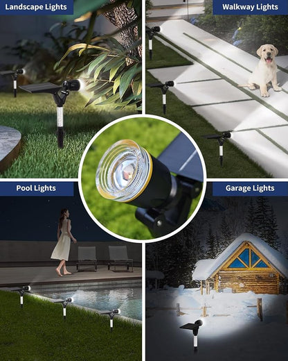 Solar Spot Lights Outdoor Waterproof IP65, 180 Lumens 5000K Cool White Solar Powered Outdoor Lights, Smart Circuit for All-Night Illumination Outdoor Solar Lights for Yard, House, Garden, Pathway, 4PK