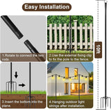 2 Pack 10FT Lighting Hanging Pole for Outside, Waterproof Hardened Metal Outdoor String Light Poles for Patio | Lumora