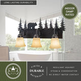 VAXCEL Bozeman 3-Light 24.75 inch Wide Burnished Bronze Rustic Cabin Bathroom Vanity Lighting Fixture, Amber Flake | Lumora