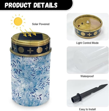 Blue Rose Cemetery Solar Lights Path Lights Landscape Lights Solar Powered Solar Lights Outdoor Waterproof Decorative for Flower Bed, Front Porch, Walkway