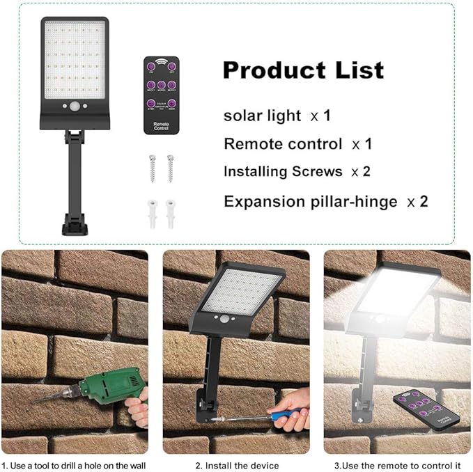 highydroLED Solar Lights Outdoor with Remote and Color Temperature Adjustment 2700K to 6000K, 48LED Solar Motion Sensor Light with 3 Modes,Waterproof IP65 Night Light for Garden Garage [Pack of 2]