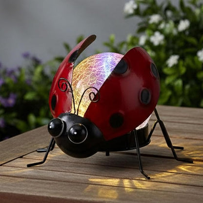 Solar Lights Outdoor Ladybug Decor with Crackle Glass Globe Lights - Cute Metal Ladybug Decor for Yard Lawn Patio Porch Pathway Tabletop, Housewarming Gifts for Mom Women