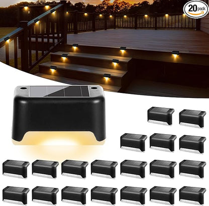 Solar Deck Lights Outdoor 20 Pack Black, Solar Step Lights Waterproof Led Light for Outside Stair, Fence, Yard, Garden, Patio and Pathway(Warm White)
