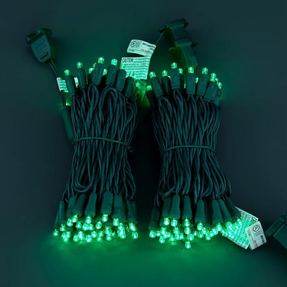 YULETIME Green One-Piece Wide Angle Christmas Lights 140 Count 48 Feet, 2 Sets 70 LED 24 ft High Waterproof 5mm UL Certified String Light (Green)