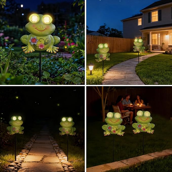 Solar Frog Pathway Lights Outdoor – Solar Powered LED Frog Yard Decor with Blinking Eyes, Auto Dusk to Dawn, IP65 Waterproof Outdoor Garden Solar Lights for Patio, Lawn, Gift for Mom Grandma