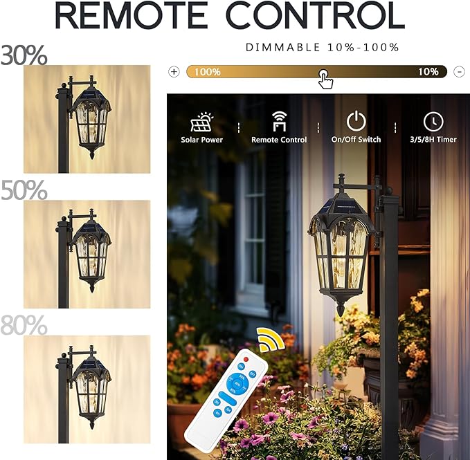 Emliviar Solar Pathway Light Outdoor, Garden Landscape Lighting Waterproof, 2700K LED Post Lamp with Remote | Lumora