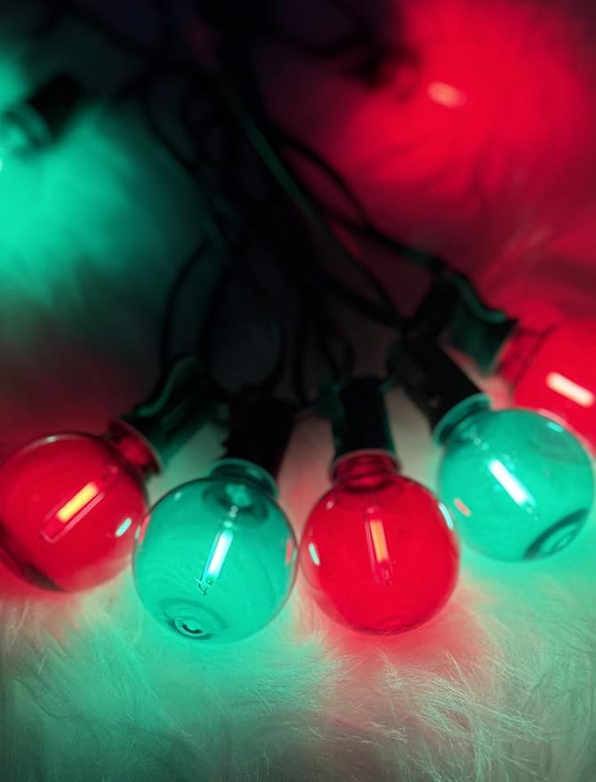 25Ft Outdoor Red/Green Christmas Lights, G40 Globe Patio String Light with 25 Shatterproof Bulbs(2 Spare), Outside Christmas Vintage Lights for Holiday Party Backyard Porch Decor, Green Wire