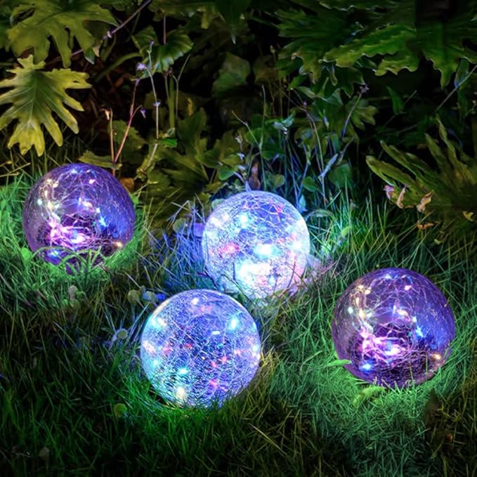Solar Ball LED Lights Crackle Glass Globe Garden Stake Lamp Yard Art Decor for Yard Pathway Patio Lawn Decoration (Colorful)