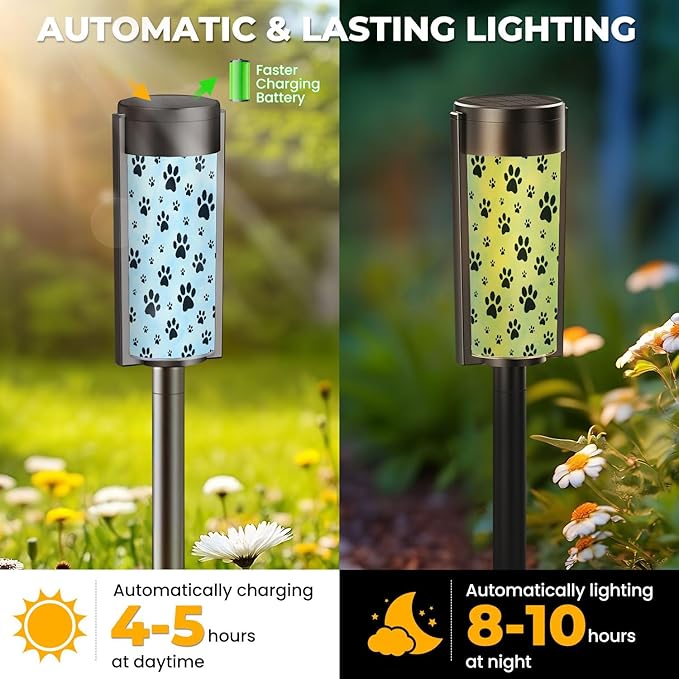 4 Pack Solar Pathway Lights Outdoor Waterproof Dog paw Print Seamless Traces Cat Textile Seamless Solar Garden Lights LED Landscape Lighting for Yard Walkway Lawn Garden Decor