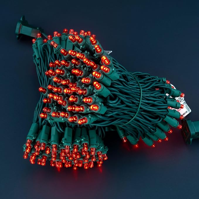 Red Wide Angle Christmas Lights, Pack of 2 Sets 25 Ft 100 LED Green Wire 5mm UL Certified Commercial Grade Holiday String Light