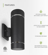 ASD 2 Light Outdoor Wall Light Fixture | 120W E26 Bulb Socket 120V ETL Cylinder Up Down Lights | | Lumora
