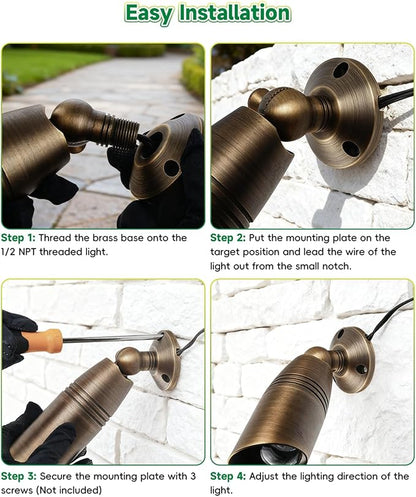 Sturdy Cast Brass Landscape Lighting Mounting Base, Outdoor Light Mounting Plate, Surface Mounting Plate, Low Voltage Landscape Lighting Accessories Antique Bronze 2pcs