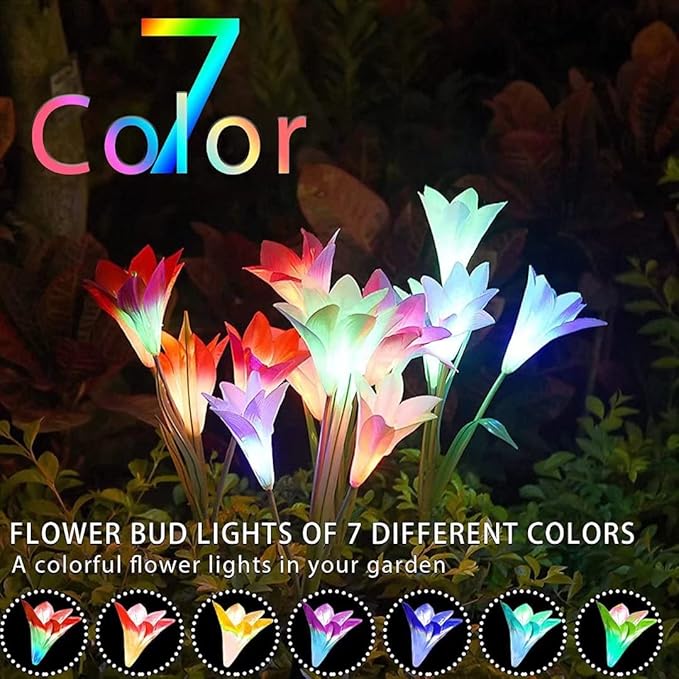 Solar Garden Stake Flower Lights Upgraded 2 Pack Outdoor Waterproof Solar Powered Lights Lily Flowers, 7 Colors | Lumora