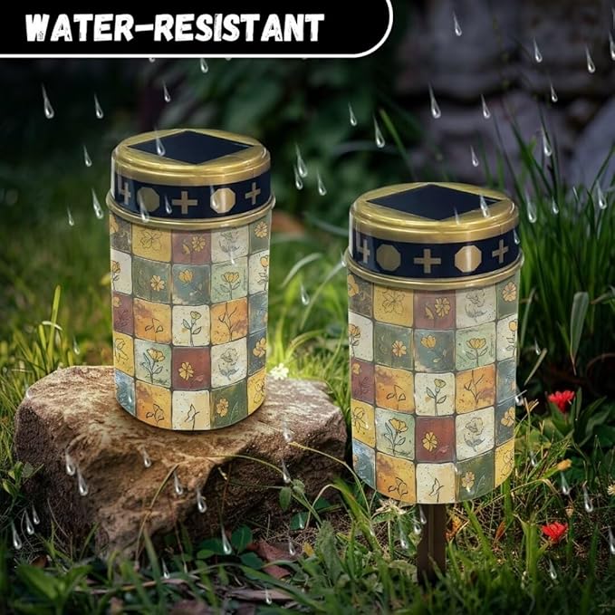 Floral Plaid Design Cemetery Solar Lights for Grave Waterproof and Energy Saving Solar Garden Light Practical Solar Lights for Patio Lawn Garden Cemetery Accessory Decoration