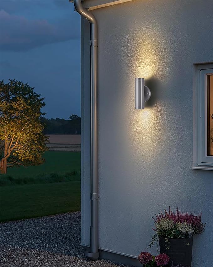 Up and Down Lights Outdoor Silver Cylinder Modern Outdoor Wall Light Stainless Steel Sconce Light Waterproof | Lumora