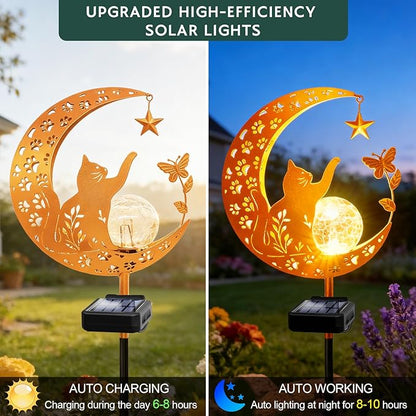 ZNYCYE Solar Lights Outdoor Decorative Moon Cat Butterfly Solar Stake Lights Birthday Gifts for Women mom Grandma, Garden Decor Waterproof for Walkway, Yard, Lawn, Patio (Warm White)