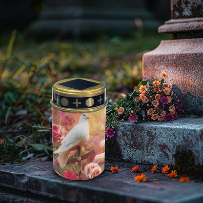 Grave Solar Lights for Cemetery, Waterproof, Solar Powered, Easy to Install, Decorate Lawn, Patio, Fence, Backyard Cross Flowers