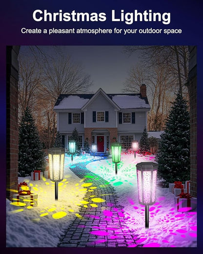 Solar Powered Pathway Lights Outdoor CoolWhite & RGB Color Changing LED Landscape Decor Waterproof for Patio, Yard, Walkway, Garden, Auto On/Off 4 Pack 2 Modes (Cool White & Multicolor, 4 Pack)