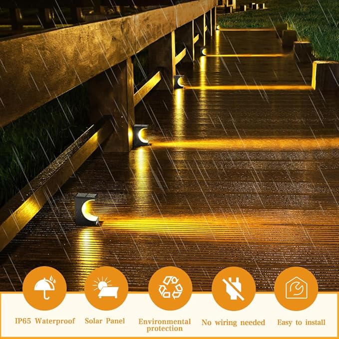 Solar Step Lights 8 Pack, Stair Lights Outdoor Waterproof, LED Step for Outside, Outdoor Solar Powered Step Lighting for Patio Decor, Deck, Porch, Front Door, Walkway (Warm White)