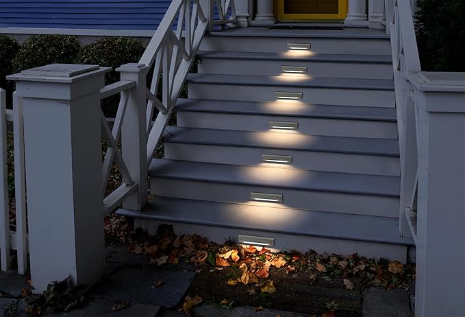 GKOLED 6 Pack LED Low Voltage Stair Lights, Linear Shape Outdoor Step Lights, Cutoff Stair Riser Light, Waterproof Landscape Lighting, 2W 9-15V AC/DC 3000K, Die-cast Aluminum, Classic White