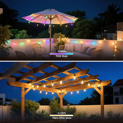 Outdoor String Lights 27ft, Patio Lights with 10 Dimmable LED Bulbs, RGBW & Warm White, IP67 Waterproof, Shatterproof, APP & Remote Control, Color Change, Customizable Colors for Backyard Décor