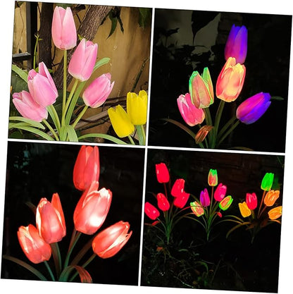 DOITOOL Lawn Solar Lamp Light Lamp Decoration Powered Decorative Tulip for Outdoor Solar Ornament Yard Creative Garden