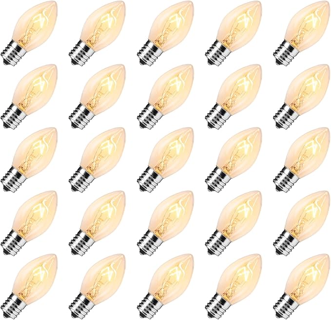 Minetom 50 Pack C7 Incandescent Light Bulbs, C7 Replacement Bulb for Christmas String Light, E12 Candelabra Base, 5 | Lumora