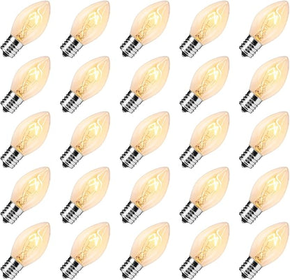 Minetom 50 Pack C7 Incandescent Light Bulbs, C7 Replacement Bulb for Christmas String Light, E12 Candelabra Base, 5 Watt, Clear