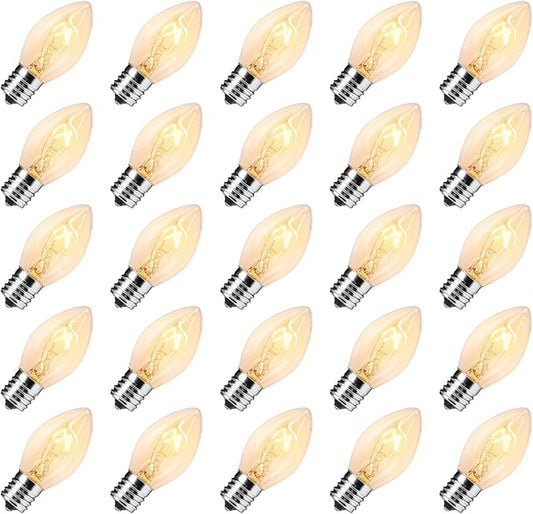 Minetom 50 Pack C7 Incandescent Light Bulbs, C7 Replacement Bulb for Christmas String Light, E12 Candelabra Base, 5 Watt, Clear