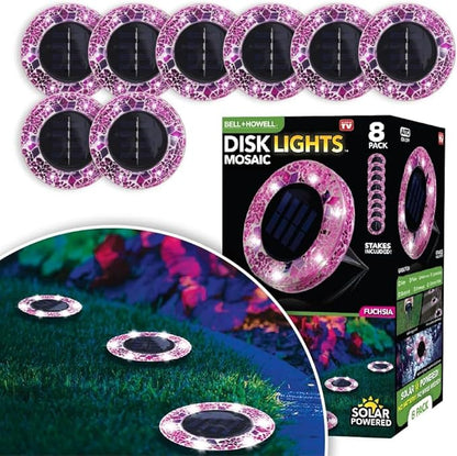 Mosaic Solar Pathway Lights - 8PK Waterproof Outdoor Solar Landscape Lights for Yard, Driveway & Walkway - Pink