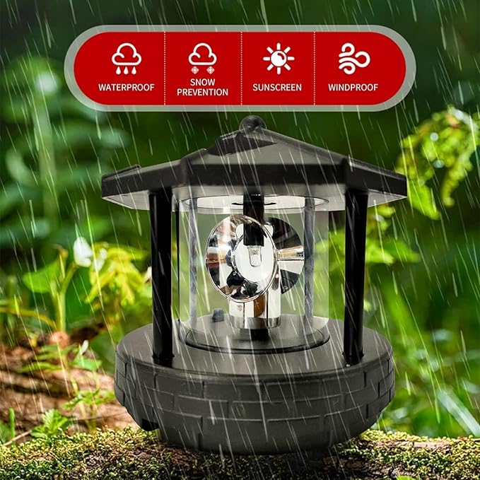 Solar Powered Rotating Lighthouse 360 Degree Rotating Lamp with High Brightness Eco-Friendly LED Lights Waterproof Statue for Garden, Yard, Outdoor Deco, Black